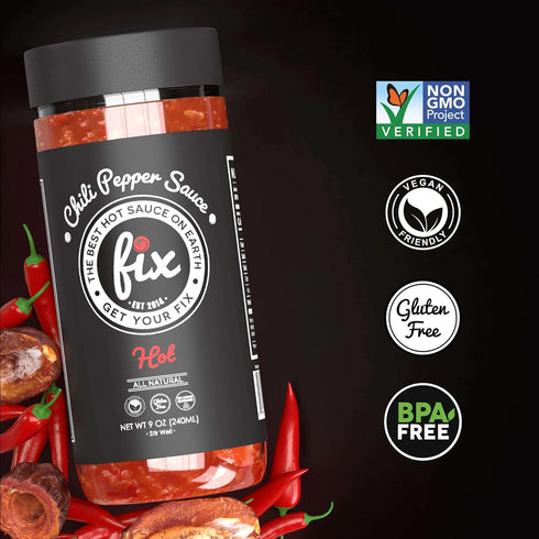 Fix Hot Sauce, Hot Chili Pepper Sauce - Gourmet Chili Pepper Hot Sauce, Chili Paste, Vegan, Gluten Free, No Sugar, Crushed Red Pepper Sauce, Red H...