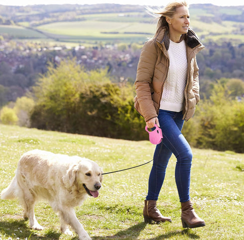 Retractable Dog Leash, 16ft Dog Walking Leash for Small Dogs up to 77lbs, Non-Slip Handle - Pink...