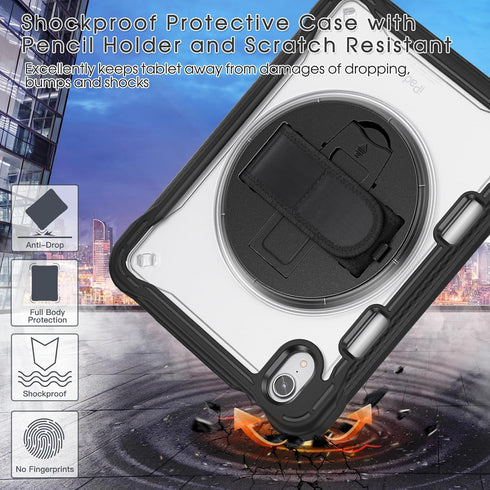 BRAECNstock iPad Mini 6 Case 8.3 inch 2021 with Screen Protector,Pencil Holder/360 Rotate Stand/Shoulder Strap,Shockproof Cover for Kids iPad Mini...