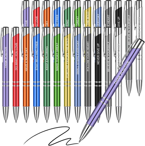 24 Pieces Inspirational Ballpoint Pens Motivational Quote Pens with Coated Metal Encouraging Pretty Pens Personalized Ink Pens Colored Ballpoint P...