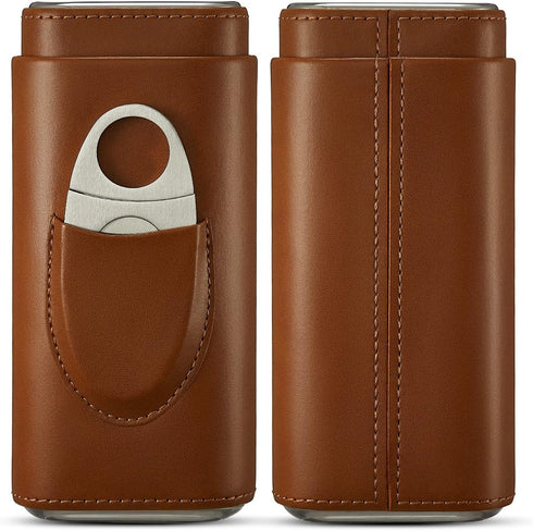 Cigar Case Travel - Cigar Humidor Accessories - Cigar Box with Cutter SEEJI Gift for Men (Brown)...