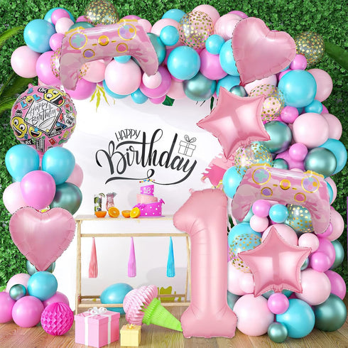 Pink Video Game Balloons, Video Game Controller Birthday Number Mylar Foil Balloon, Level Up Balloons for Girls Game On Birthday Decorations Video...