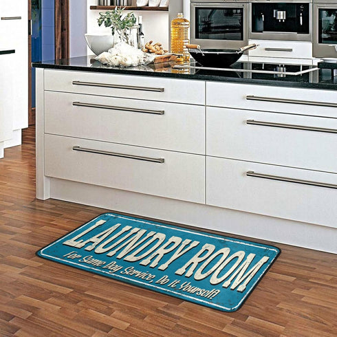 KLL Laundry Room Blue Background Kitchen Floor Mats Non-Slip Modern Polyester Indoor Outdoor Aqua Area Rugs Living Room Bath Doormat Home Decor Ru...