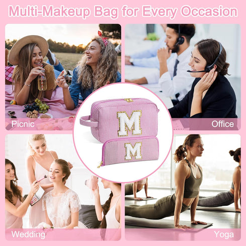 Birthday Gifts for Women - Personalized Gifts Idea for Women Her Mom Best Friend Sister Teacher Bridesmaid, Monogram Initial Pink Makeup Bag Cute ...