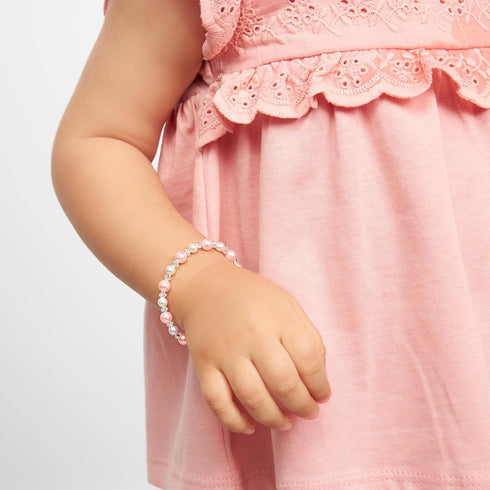 Pretty Sterling Silver Bracelets for Girls with Pink and White Simulated Pearls, European Crystals, Girls Jewelry, Pearl Bracelet for Girl, Birthd...
