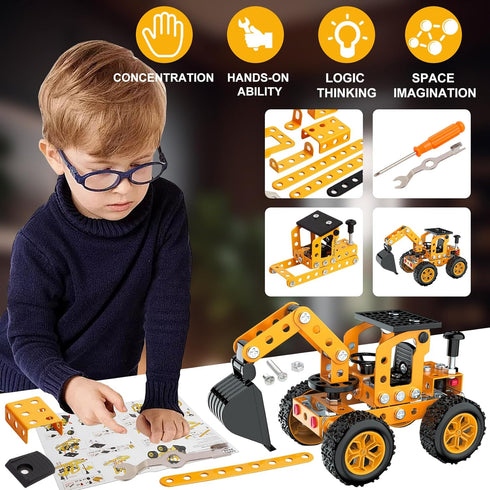 Erector Sets Metal Assembly Toys Model Excavator Kits STEM Projects Model Car Kits to Build Jixin Xyzhi Birthday Gifts for Kids 8-16 Yellow...