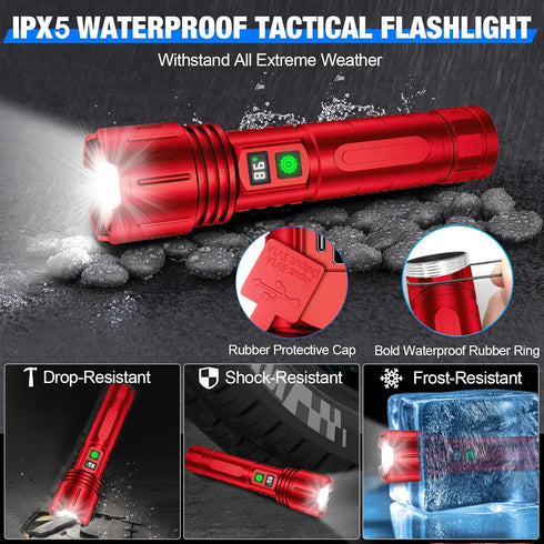Flashlights High Lumens Rechargeable, 100000 Lumens Super Bright LED Powerful Flashlight, Type-C, 5 Modes, Zoomable, IPX5 Waterproof High Powered ...
