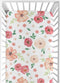 Sweet Jojo Designs Peach and Green Baby or Toddler Fitted Crib Sheet for Watercolor Floral Collection - Pink Rose Flower...