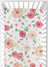 Sweet Jojo Designs Peach and Green Baby or Toddler Fitted Crib Sheet for Watercolor Floral Collection - Pink Rose Flower...