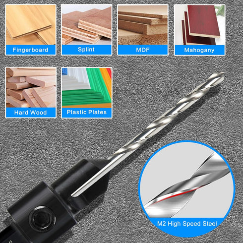 7 Pack Countersink Drill Bits Set, Wood Drill Countersink Counterbore 3in1, Three 82-Degree Chamfer Cutters, M2 Counterbore Cutting Depth Adjustab...