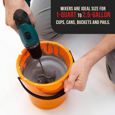 TCP Global 2 Types of Paint, Epoxy Resin, Mud Power Mixer Blade Drill Tools for Mixing Quarts to 2.5 Gallon Buckets - 14" Long, 1/4" Round and 5/1...