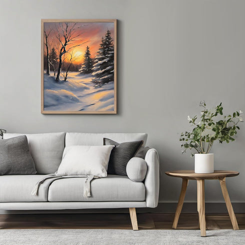 Posterizer 1 pcs-beautiful scenary of snowy winter in oil painting style-2-Landscape & Nature Art-GIft for Men Women Teens-Dining Room Decor- unfr...