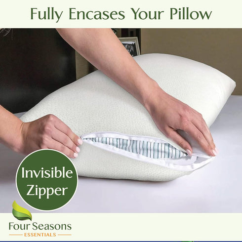 Four Seasons Essentials Body Size Waterproof Pillow Protector (Set of 1) - Natural Viscose derived from Bamboo Pillow Covers - Hypoallergenic Dust...