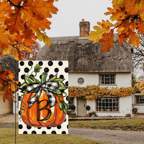 AVOIN colorlife Fall Monogram Letter B Garden Flag Polka Dot Pumpkin 12x18 Inch Double Sided Outside, Small Burlap Family Last Name Initial Yard D...