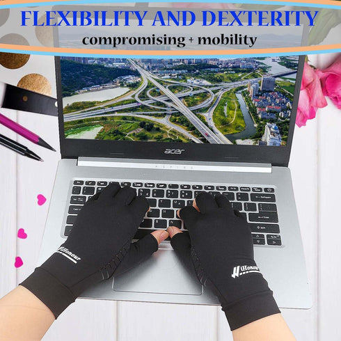 2 Pairs Copper Arthritis Gloves - Compression Gloves for Arthritis Pain Relief Rheumatoid Osteoarthritis Carpal Tunnel, Fingerless Copper Gloves f...