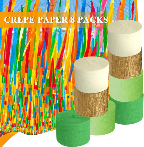 Crepe Paper Streamers 656ft 8 Rolls, Pack of Green, White and Gold Party Streamers for Birthday Wedding Baby Bridal Shower Decorations Christmas C...