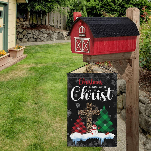 Christmas Garden Flag Christmas Begins With Christ Flag Religious Cross Decor Flag 12x18 Double Sided Burlap Garden Flags For Christmas...