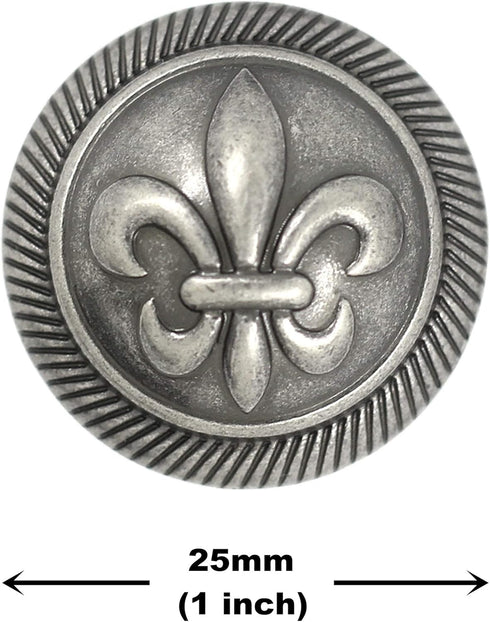 Bezelry 8 Pieces Fleur De Lys Domed Gray Silver Metal Shank Buttons 25mm (1 inch)...