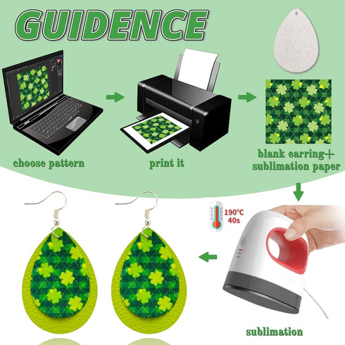 SHUANGART 194 Pcs St. Patrick's Day Sublimation Blank Superfine Glitter Earrings Kit, Green Shamrock Printed Chunky Glitter Faux Leather Earrings ...