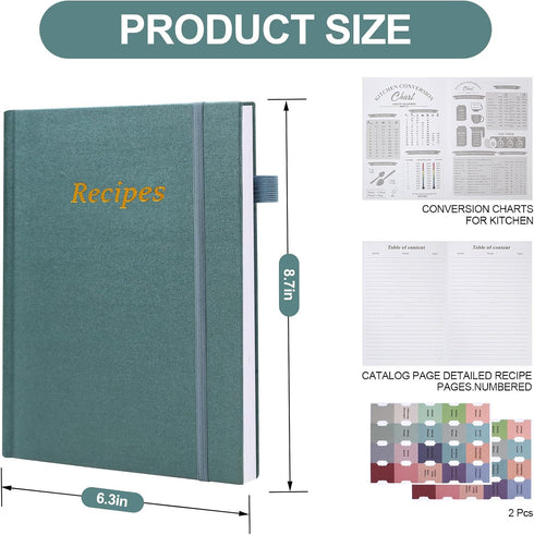 PECULA Recipe Book, 5.5 x 8.4in Recipe Book to Write in Your Own Recipes, Blank Recipe Book with Waterproof Cover Book, Recipe Notebook Green...