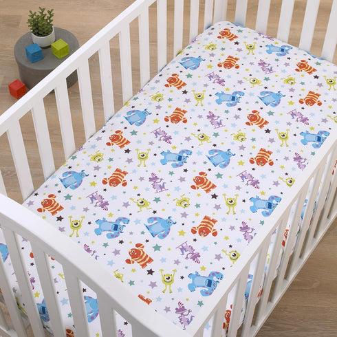 Disney Monsters Inc. Blue, Green, Orange and White, Sully and Mike Super Soft Nursery Fitted Mini Crib Sheet...