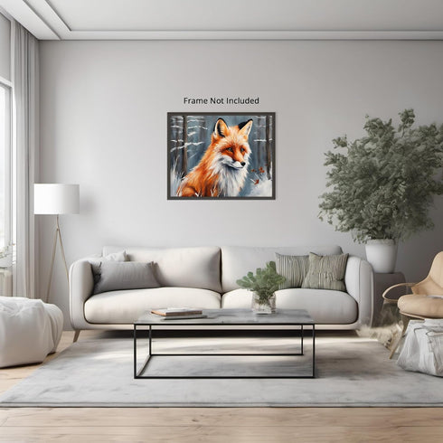 Posterizer 1 pcs-cute red fox in snowy nature in oil painting style-1-Art for Animal Lovers-Landscape & Nature Art-Decor for Home & Office- unfram...