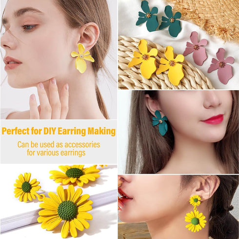 Earring Posts Stainless Steel, Flasoo 1200Pcs Hypoallergenic Earrings Posts and Backs, Gold Flat Pad Ear Ring Studs with Clutch for Earring Making...