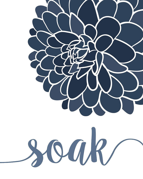 Simple Relax Soak Unwind Breathe Navy Blend Floral Prints, 4 (8x10) Unframed Photos, Wall Art Decor Gifts for Home Office Salon Lounge Bathroom Sc...