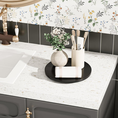 Bathroom Counter Organizer Lazy Susan, Black Vanity Tray for Bathroom Decor, Bamboo Lazy Susan Turntable Bathroom Tray for Sponge and Soap, 9" Bat...