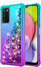 for Galaxy A03S Case,Samsung 03S Case with HD Screen Protector,Gradient Quicksand Glitter Liquid Floating Waterfall Durable Girls Cute Phone Case ...