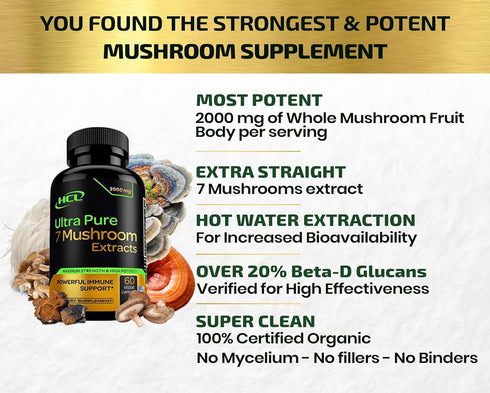 Organic Mushroom Supplement Extracts of Lions Mane Cordyceps Chaga Reishi Turkey Tail Maitake Shiitake Capsules - Natural Vitamins Minerals Antiox...