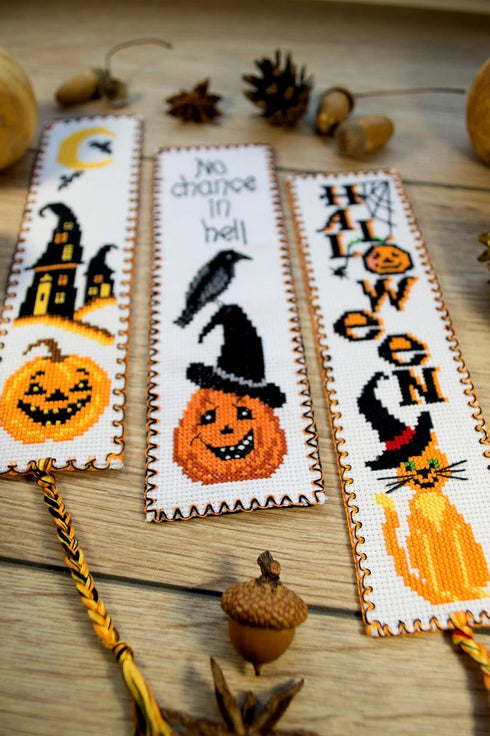 Povitrulya Halloween Pumpkin Jack-o'-lantern Cross Stitch Kit - DIY Hand Embroidery Bookmark...