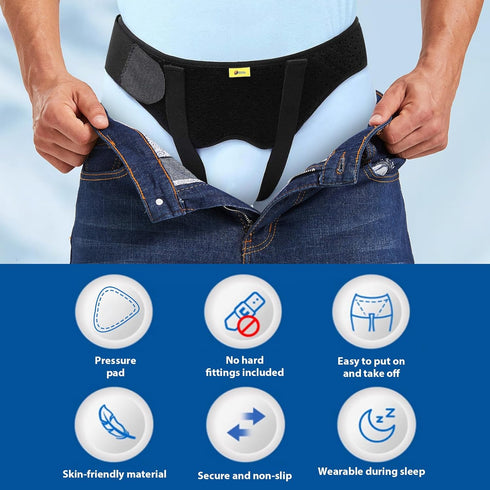 Hernia Belt for Men Hernia Support Truss for Single/Double Inguinal or Sports Hernia, Adjustable Waist Strap with 2 Removable Compression Pads Bre...
