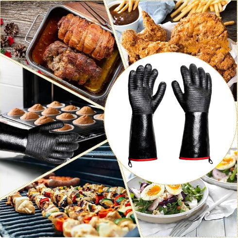 BBQ Gloves - 1472°F Thicken Heat Resistant Gloves w/S-Hook 14 in Kitchen Oven Mitts Waterproof Grill Gloves Oil Resistant Grilling Gloves Cooking ...