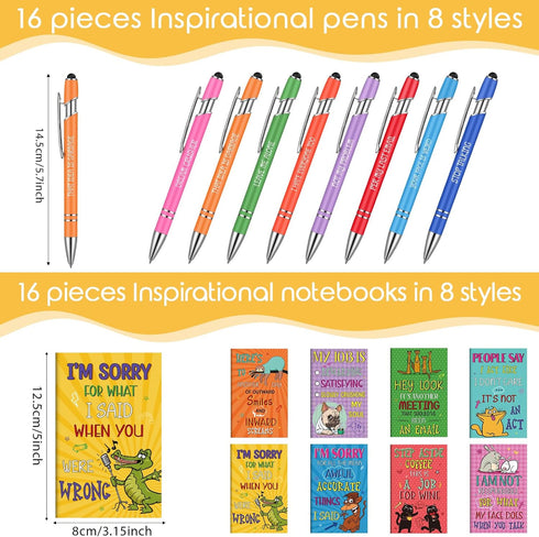 32 Pcs Funny Gifts Set Negative Verse Notebooks Ballpoint Pens Funny Pens Quotes Notepads Touch Stylus Pens Passive Gifts Set for Women Men Cowork...