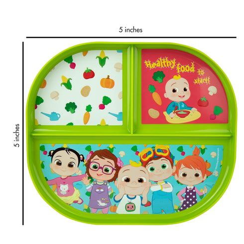 The First Years CoComelon Toddler Dinnerware Set - Plastic Dinnerware Set and Toddler Utensils - 2 Reversible Baby Plates and 4 Textured Baby Spoo...