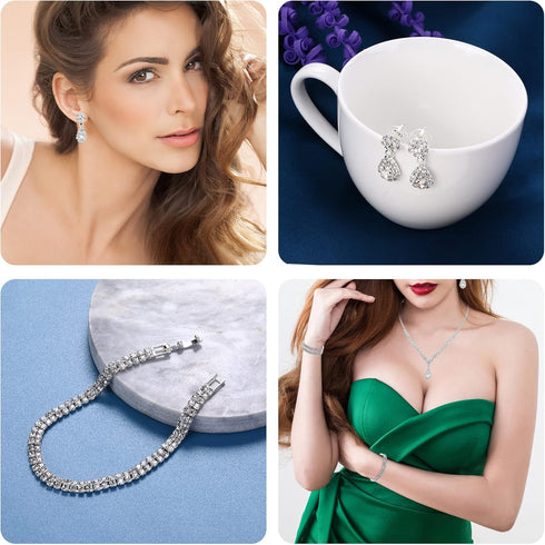 Yolev Bride Wedding Jewelry Set Wedding Rhinestones Necklaces Bridal Crystal Teardrop Dangle Earrings and Bracelet Bridesmaid Jewelry Accessories ...