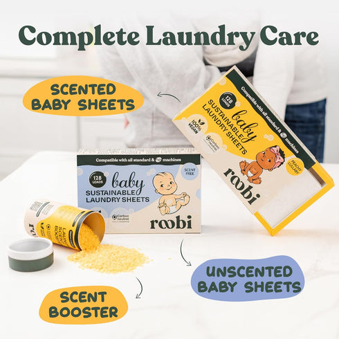 Roobi Unscented Baby Laundry Detergent Sheets. Specially Formulated for Sensitive Skin. Sustainable Laundry Sheets for Newborns, Infants, Toddlers...
