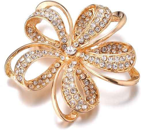 Nicole Miller Gold Twisted Petals Flower Crystal Rhinestones Brooch...