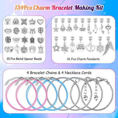 LUDUKOO Bracelet Making Kit for Girls, 134 Pcs Charm Bracelet Making Kit with Beads Bracelet Necklace Making Kit Grafts for Girls Ages 6-8 Birthda...