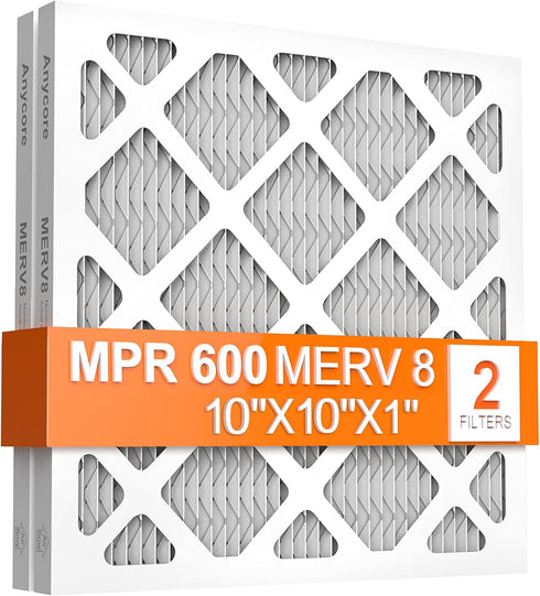 10x10x1 AC Furnace Air Filter, MPR 600, MERV 8 Pleated HVAC AC Filter, 2 Pack (exact dimensions 9.81x9.81x0.81 inch)...