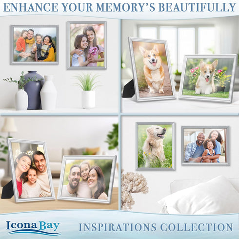 Icona Bay 8x10 Picture Frames (Silver, 6 Pack), Beautifully Detailed Molding, Contemporary Picture Frame Set, Wall Mount or Table Top, Inspiration...