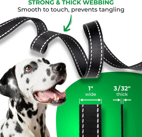 6 Foot Long Dog Leash with 2 Padded Handles - for Large and Medium Dogs - Walking Lead with Reflective Stitching and Traffic Handle for Control an...