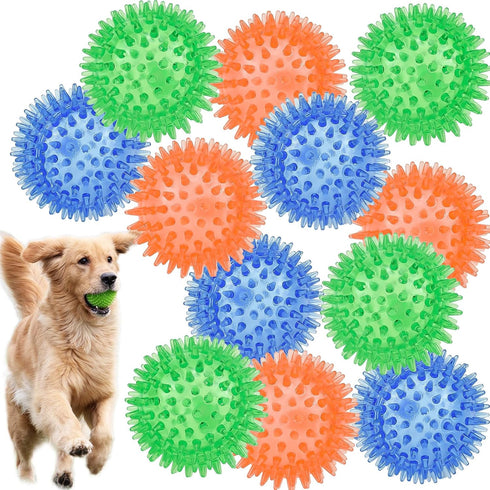 12pack Squeaky Dog Toys Spiky Dog Balls Cleans Teeth and Promotes Dental and Gum Health for Your Pet Squeaker Ball Toys for Aggressive Chewers (S ...