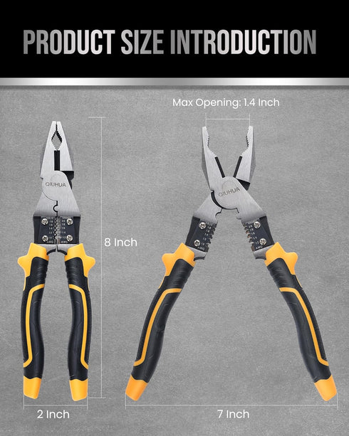 QIUHUA 8 inch Linesman Plier, 5-IN-1 Electrical Pliers with Cable Cutter and Wire Stripper Crimper...