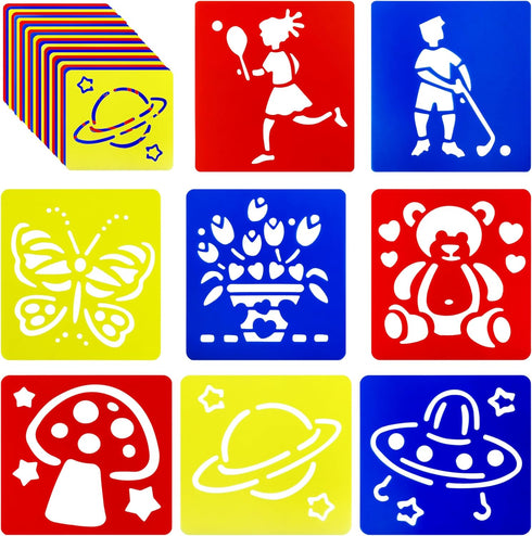 24 Pieces Stencils for Kids, Drawing Stencils Chalk Stencils Large Washable Sports, Planet, Fairy Tale and Cartoon Themed Primary Shape Template f...