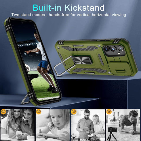 DEERLAMN for Samsung Galaxy S24+ Plus Case with Slide Camera Cover+Screen Protector (1 Pack), Rotated Ring Kickstand Military Grade Shockproof Pro...