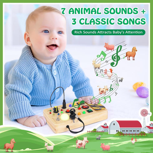 Montessori Musical Busy Board, Wooden Sensory Montessori Toys with Lights, Baby Travel Toys, Birthday for Boys Girls 1 + Year Old, Toddler Educati...