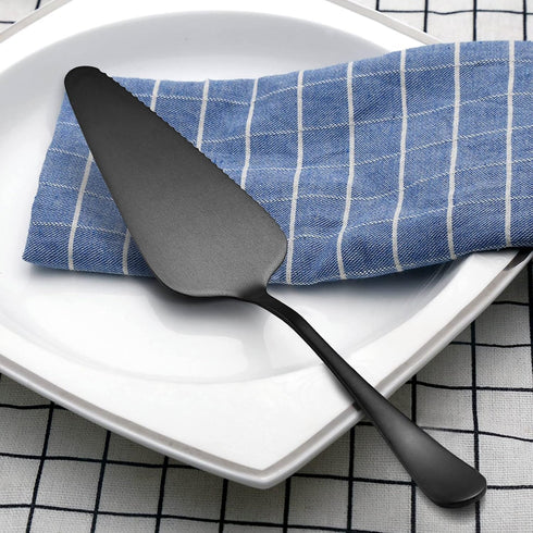 LIANYU 5-Piece Matte Black Serving Utensils Set, Stainless Steel Serving Set Include Serving Spoon Fork, Flatware Serving Pieces for Buffet Cateri...