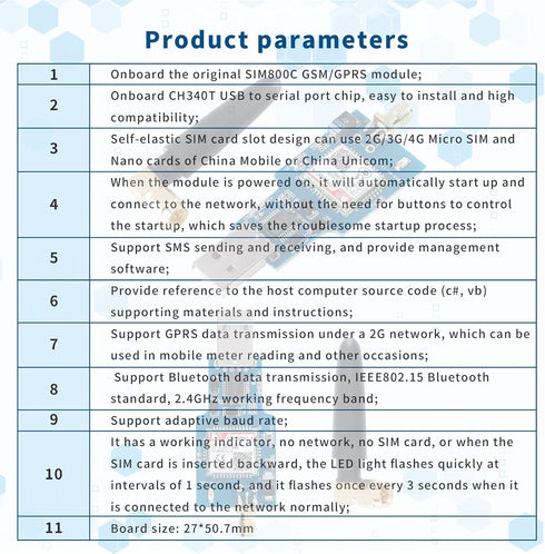 SIM800C USB to GSM Module Quad-Band GSM/GPRS Wireless Module Integrated USB to Serial Chip GSM/GPRS 850/900/1800/1900MHz Support 2G/3G/4G Micro SI...
